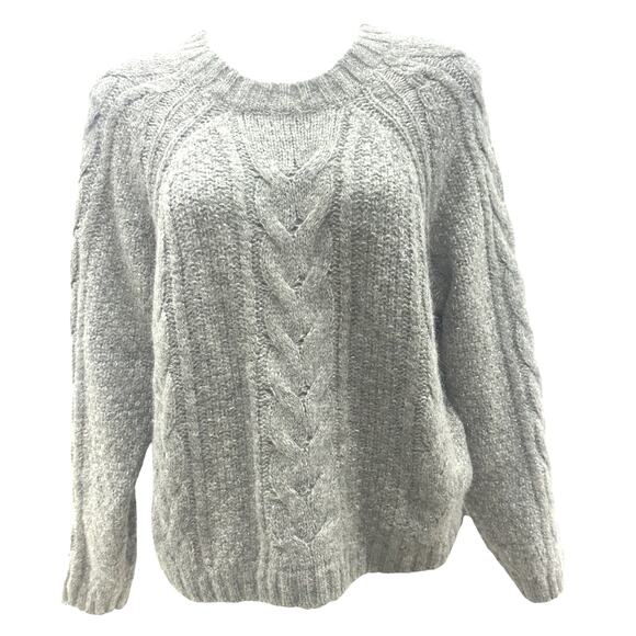 J Crew Metallic Cable Knit Sweater Silver Lurex Gray Crew Neck Alpaca Wool Blend - Picture 2 of 5